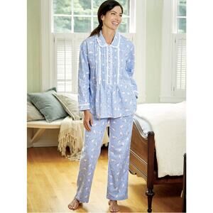 Lanz Of Salzburg Dove Flannel Pajama Set - S Top / M Pants, Cottage Granny Chic
